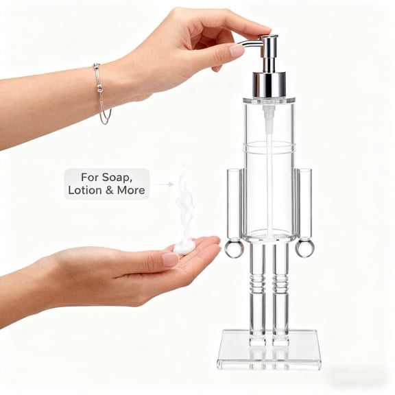 1 Pc 5.5oz Christmas Nutcracker Soap Dispenser, Refillable Acrylic Hand Soap Bottle with Pump for Holiday Bathroom & Kitchen Decor, Festive Countertop Accessories Gift, 11.81 Inch, Clear