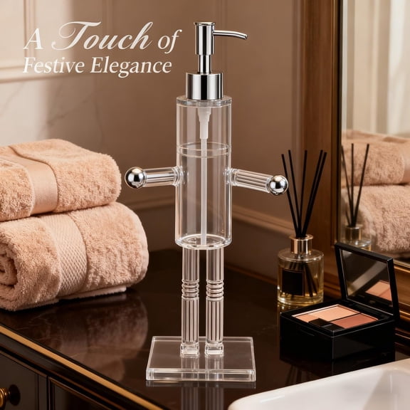 1 Pc 5.5oz Nutcracker Soap Dispenser, Clear Acrylic Decorative Soap Dispenser, Refillable Christmas Hand Soaps Bottle, Holiday Bathroom & Home Kitchen Accessories Decor Gifts, 11.81 Inch, Clear