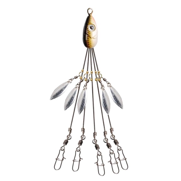 1 Pc 5 Arms Umbrella Fishing Rig with 4 Willow Blades, Heavy Duty Alabama Rig for Bass Striped Bass, Schooling Baitfish Swimbait Rig Wire Framework