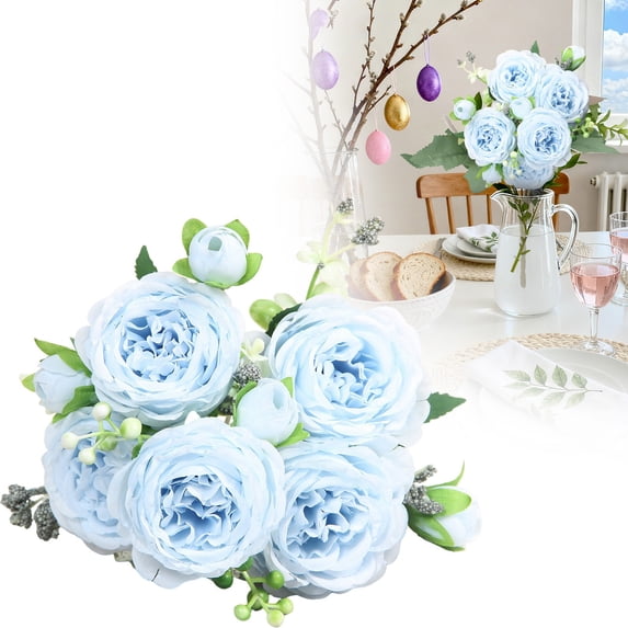 1 Pc 5 heads Peonies Artificial Flowers Faux Peony Bouquet Fake Flowers for Vase Silk Floral Arrangements for Table Centerpiece Wedding Decoration Indoor Home Decor,H