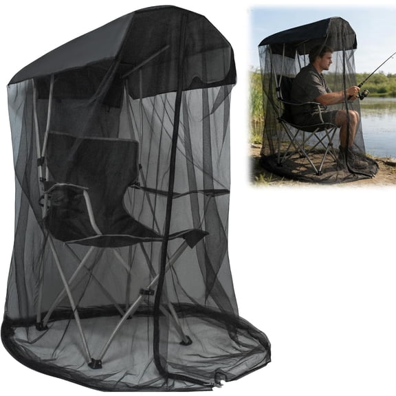 1 Pc 63 Inch Black Mesh Waterproof Canopy Chair Mosquito Net Cover Bug Barrier Tent Zipper Outdoor Camping Professional Protection