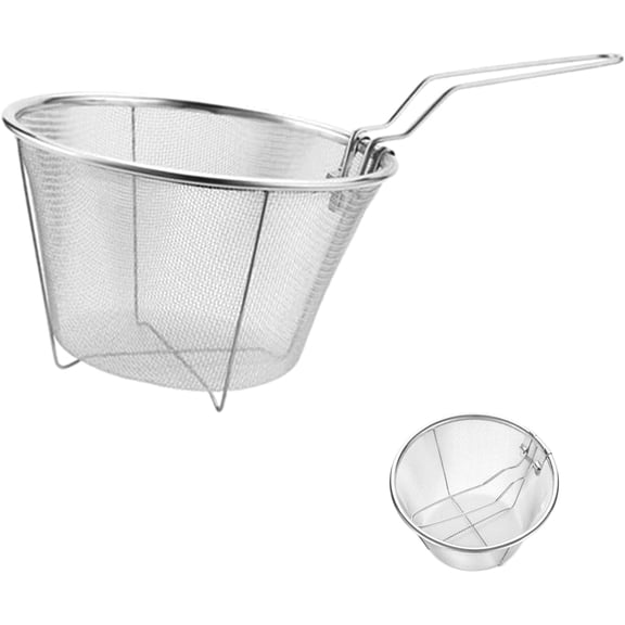 1 Pc 7 Inch Stainless Steel Round Wire Deep Fryer Basket Foldable Handle Home Daily Professional Cooking Durable Easy Cleaning