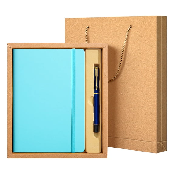 1 Pc A5 Lined Faux Leather Journal Notebook Hardcover Journal Set with Pen and Gift Box Thick Ruled Paper Daily Notebook Strap Loop Journal Notebooks for Travel Work Writing, 5.71"x8.35", Light Blue