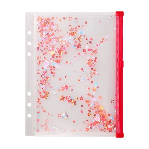1 Pc A5 Plastic Binder Zipper, 8.7"×6.7" Sequin Zipper Document Pouch, Transparent Receipt Storage Envelope, Clear Envelope Folders Planner, Waterproof Pouch Filing with Sequin Decor