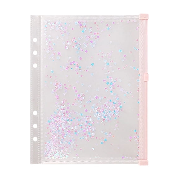 1 Pc A5 Plastic Binder Zipper, 8.7"×6.7" Sequin Zipper Document Pouch, Transparent Receipt Storage Envelope, Clear Envelope Folders Planner, Waterproof Pouch Filing with Sequin Decor
