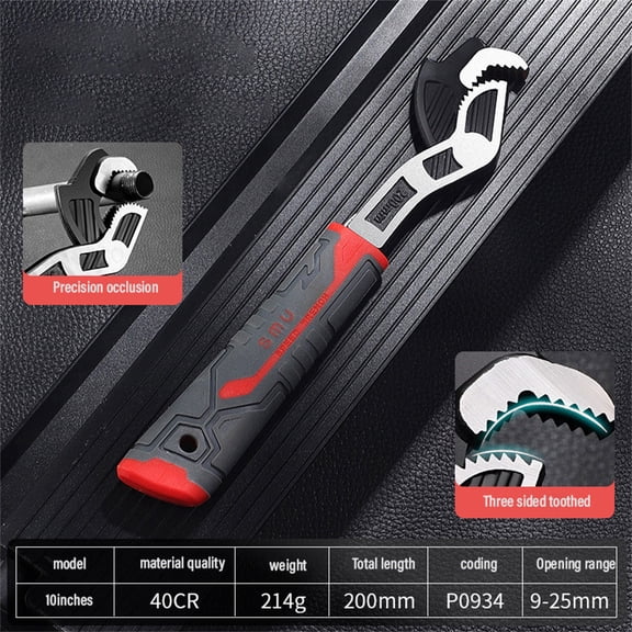 1 Pc Adjustable Multi-Function Pipe Wrench Quick Self-Adjusting Wrench with Power Grip Automatic Size Adjustment Self-Locking Wrench for Car, Bicycle & Plumbing Repairs, 7.87 Inch