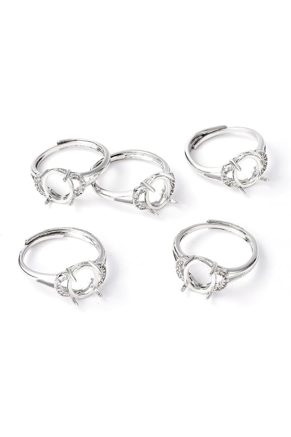 1 Pc Adjustable Pad Ring Settings Brass Finger Ring Components 4 Claw Prong Rings Settings with Clear Cubic Zirconia