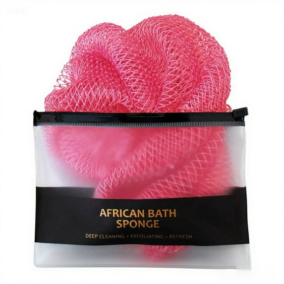 1 Pc African Net Sponge - Authentic African Wash Cloths for Showering - Exfoliating Body Sponges for Bathing - Back Scrub Exfoliator Scrubber for Body Bath Accessories, 45 Inch, Pink