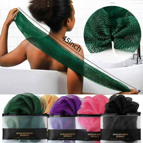 1 Pc African Net Sponge Authentic - Real African Exfoliating Sponge with Knots - African Net Washcloths for Body Scrubber Exfoliator - Back Scrub for Shower, 45 Inch, Green