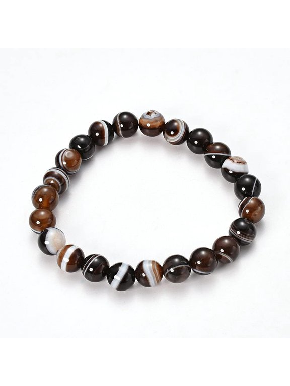 1 Pc Agate Beaded Bracelet Natural Striped Agate Banded Agate Beaded Stretch Bracelets Beaded Strand Stretch Bracelet Multilayered Bracelet Set for Man Women Trendy Costume Jewelry Gifts Brown
