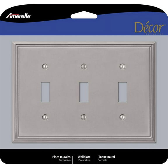 1 Pc, Amerelle Metro Brushed Nickel 3 Gang Die-Cast Metal Toggle Wall Plate 1 Pk
