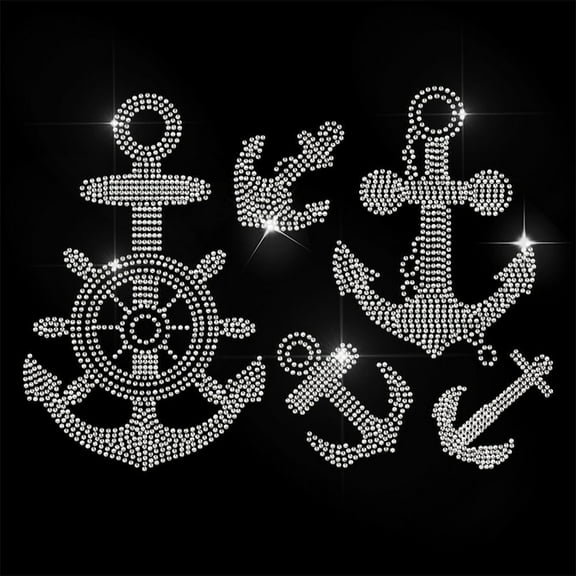 1 Pc Anchor Helm Patterns Rhinestone Iron on Hotfix Bling Crystal Clothing Repair Applique Heat Transfer Decal Heat Transfer Patch for T-Shirt Clothing Pants Bags