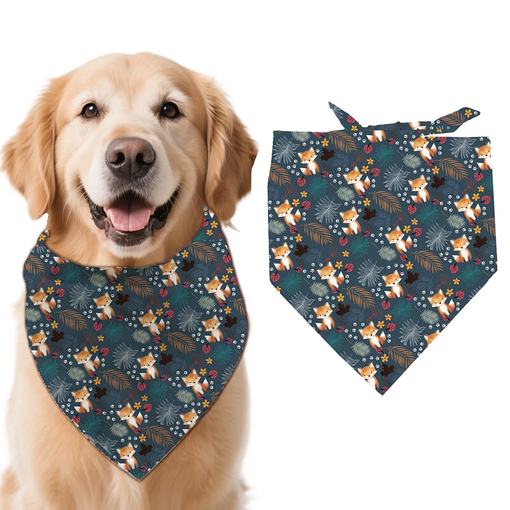 1 Pc Animal Theme Dog Bandana 78x39cm Forest Fox Pattern Triangle ...