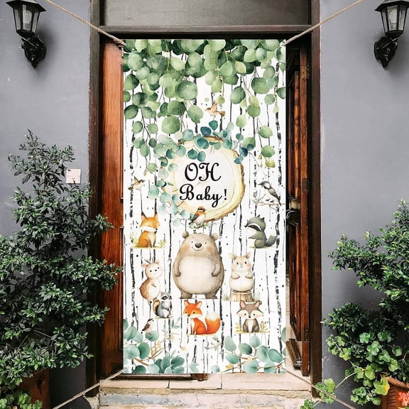 1 Pc Animal Theme Door Banner Woodland Baby Shower Party Decorations Jungle Animals Bear Fox Raccoon Rabbit Door Cover Backdrop