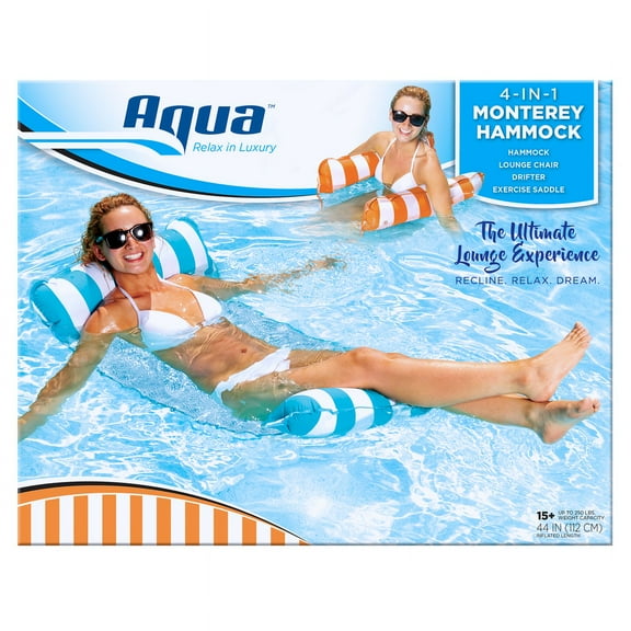1 Pc, Aqua Swim Assorted Fabric/Mesh Inflatable 4-In-1 Monterey Hammock Pool Lounge