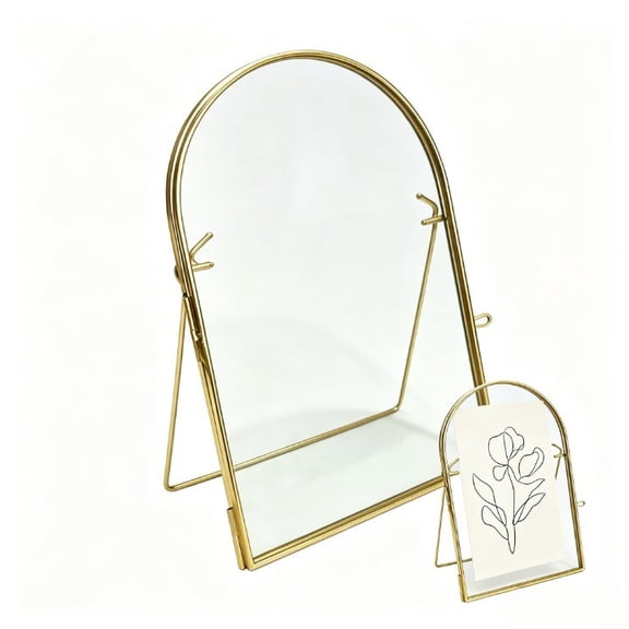 1 Pc Arc Shaped Gold Metal Floating Picture Frame, Double Clear Glass Pressed Flower Frame, Tabletop Display Brass Arch Frame for Dried Flowers Photos Artwork