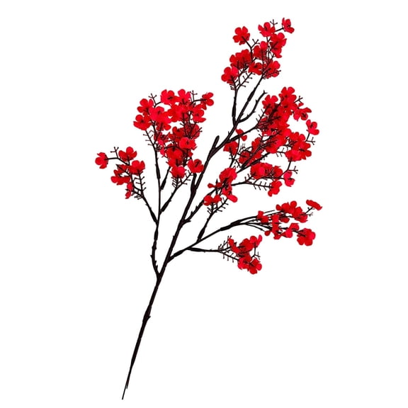 1 Pc Artificial Blossom Branch, Fake Silk Flowers with Stem, Faux Spring Blossom, Single Stem Floral Print Decorative Flower for DIY Kitchen Table Centerpiece Festival Decoration, 18.5", Bright Red