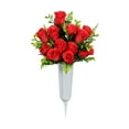 thumbnail image 1 of 1 Pc Artificial Cemetery Flowers Outdoor Grave Decorations Roses Artificial Rose Bouquet Grave Memorial Flowers with Vase for Cemetery Headstones Decoration, 16.5 Inch, Red, 1 of 6
