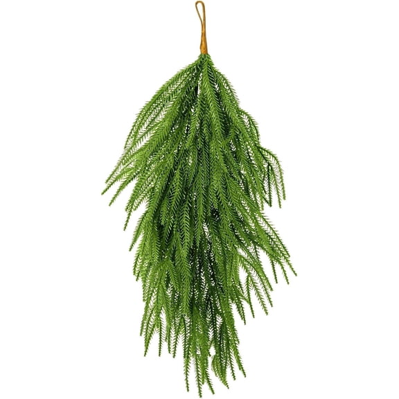 1 Pc Artificial Christmas Teardrop Swag, Faux Pine Needles Teardrop Door Swag, Christmas Norfolk Greenery Teardrop Wreath for Table Mantle Fireplace Indoor Outdoor Decor, 25.19", Green