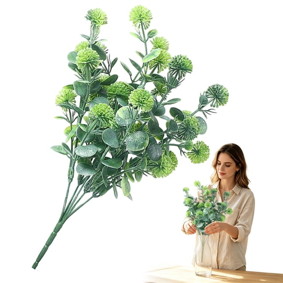1 Pc Artificial Eucalyptus Ball Greenery, 2 Stems 5 Heads Each, Bendable Stems for DIY Home Wedding Table Party Decor,Green