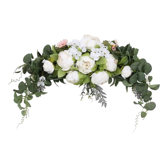 1 Pc Artificial Flower Swag, 29.5" Faux Peony Hydrangea Floral Row for Front Door Lintel Wedding Arch Decor, White