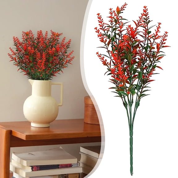 1 Pc Artificial Flowers, Fake Outdoor Plants, Faux Lavender Flower, Plastic Shrubs Faux Flowers Fake Ferns Fowers for Outdoors Indoor Flowerpot Windows Decorations, Orange