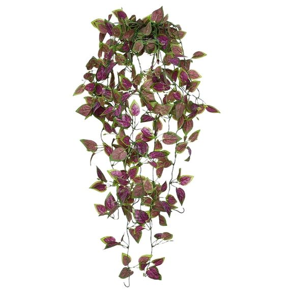 1 Pc Artificial Hanging Plants, 41.34" UV Resistant Faux Greenery Vines with Loops for Wall Porch Decor, Red Perilla