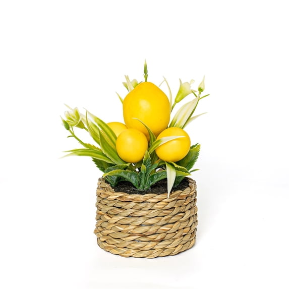 1 Pc Artificial Lemon Tree with Woven Basket, Lemon Decor for Kitchen Table, Countertop, Bedroom, Office, Spring Summer Home Decoration