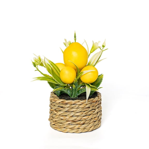 1 Pc Artificial Lemon Tree with Woven Basket, Faux Lemon Decor for Kitchen Table, Countertop, Bedroom, Office, Spring Summer Home Decoration