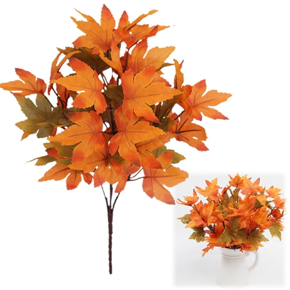1 Pc Artificial Maple Leaves Autumn Faux Leaf Decoration Fake Fall Leaves Stems Stem for Thanksgiving Home Indoor Outdoor Kitchen Festival Autumns Table Centerpieces Decoration, 12.99x7.87 Inch, D