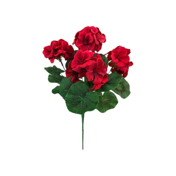 1 Pc Artificial Red Geranium Flowers Bush, 13.7" Silk Fake Floral Stems with Anti-Fading Autumn Leaves for Window Box Front Porch Decor