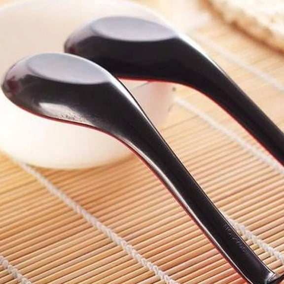 1 Pc Asian Soup Spoons, Chinese Japanese Miso Ramen Wonton Dumpling Pho Rice Noodle Soba Soup Spoons, Red and Black Melamine Spoons, 6.29", Red