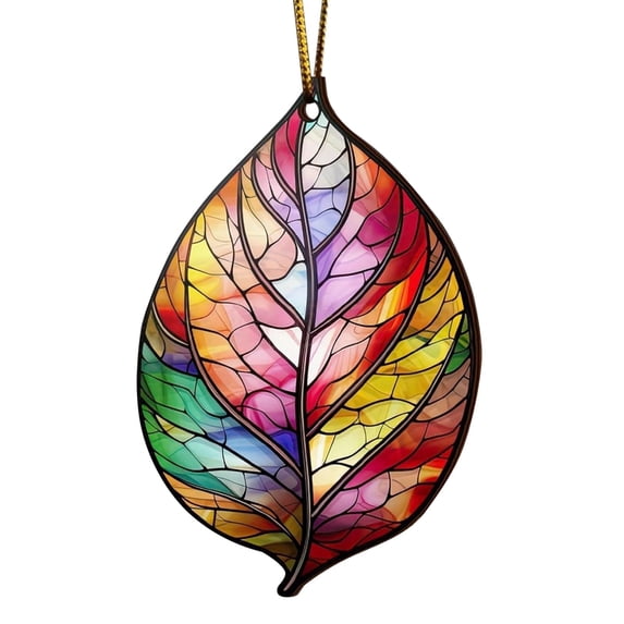 1 Pc Autumn Fall Decor, Fall Foliage Acrylic Hanging Decor, Stained Glass Look Assorted Leaf Suncatcher Ornament, Windows Hanging, Seasonal Wreath & Door Accent for Indoor Household Display