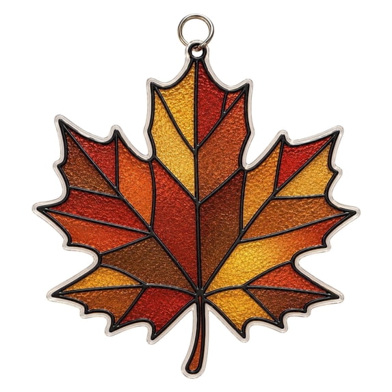 1 Pc Autumn Fall Decor, Stained Glass Style Fall Leaf Acrylic Ornament, Maple & Ginkgo Leaf Hanging Suncatcher, Autumn Window Decor for Home, Wreath Embellishment with Hanging Ring