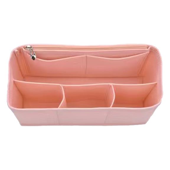 1 Pc Bag Insert Organizer, Multi Pocket Handbag Liner with Handles, Makeup Storage Shaper for Tote Purse, Pink Multi-Compartment