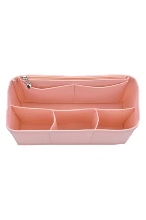 1 Pc Bag Insert Organizer, Multi Pocket Handbag Liner with Handles, Makeup Storage Shaper for Tote Purse, Pink Multi-Compartment