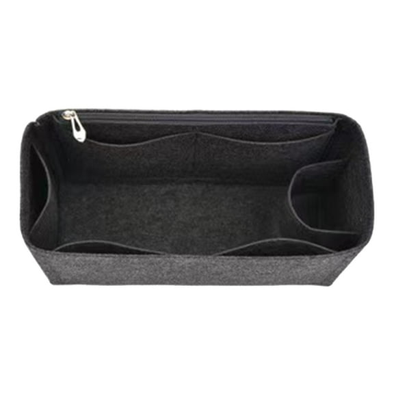 1 Pc Bag Insert Organizer, Side Zipper Handbag Liner with Handles, Makeup Storage Shaper for Tote Purse, Dark Gray Side Zip