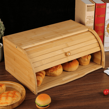 1 Pc Bamboo Bread Box, Roll Top Breadbox Bread Storage And Organizer For Kitchen Countertop