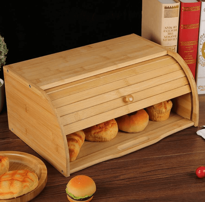 Bread Bo 1 Pc Bamboo Bread Box, Roll Top Breadbox Bread Storage And Organizer ...