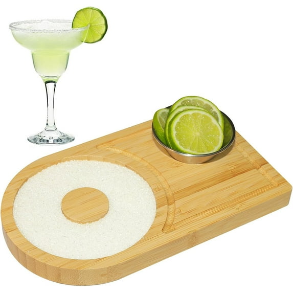 1 Pc Bamboo Salt Rimmer Set,Wood Glass Rimmer for Cocktails,Bar Seasoning Supplies,Rimmer Set with Stainless Steel Plate,Cocktail Glass Edge Decoration Set,