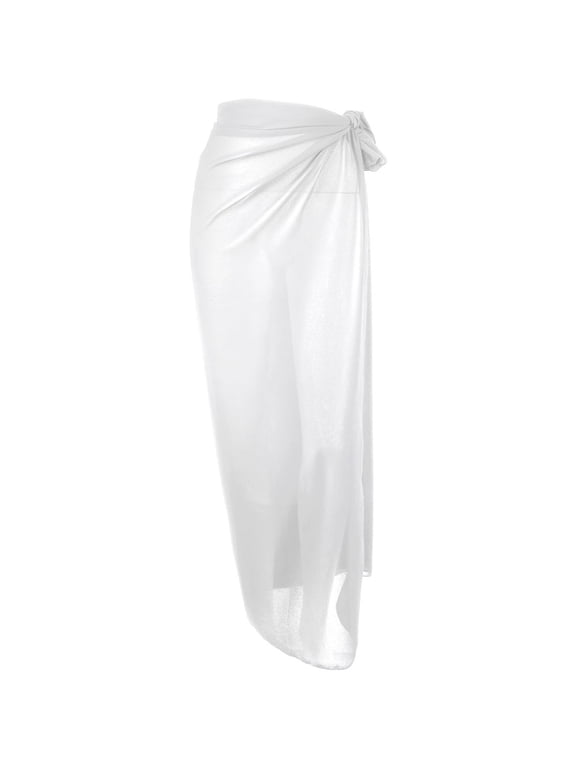 1 Pc Beach Sarong Cover up Swimwear,Long Bikini Swimsuit Wrap,Chiffon Sheer Cover for Women,White Swimsuit Cover Cloth,Beach Sarongs Wrap for Summer Beach Party