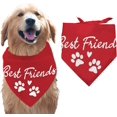 thumbnail image 1 of 1 Pc Best Friends Dog Bandana Red Paw Print Heart Pet Scarf Friendship Theme Adjustable Triangle Bibs Washable Cotton Handkerchief Accessories for Medium Large Dog Pet DIY, 1 of 6