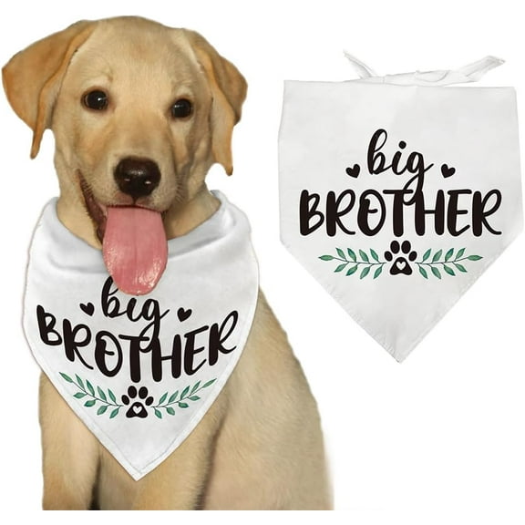 1 Pc Big Brother Dog Bandana Gender Reveal Dog Bandana Reversible,White Cotton Triangle Washable Puppy Cat Scarf Bibs Accessories for Dogs and Cats Gifts 57x40cm(22.4x15.7inch