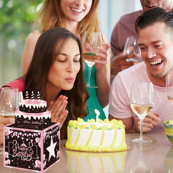 1 Pc Black Pink Star Money Pulling Cake Box, Festive Paper Gift Box With Engaging / Interactive Cash Dispensing Design, Eye-Catching Birthday Party Decoration For Ly Party Celebrations, Family