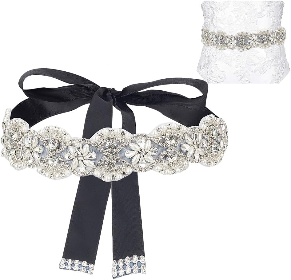 1 Pc Black Rhinestone Wedding Dress Belt 104-3/4 Inch(266cm  display picture 2