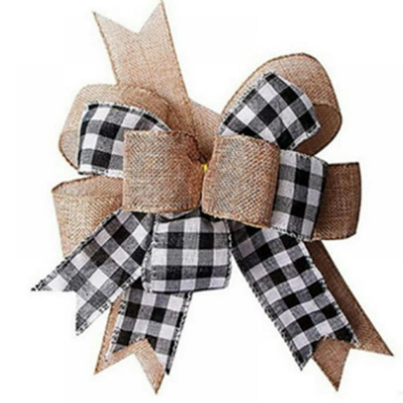 1 Pc Black White Plaid Bow,Large Fall Christmas Plaid Bow,9.5x12 Inch Buffalo Plaid Check Swag Wreath Gift Bow,Christmas Tree Topper Bow,for Home Indoor Outdoor Ornaments(Black)