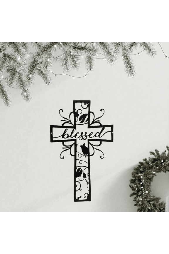 1 Pc Blessed Metal Cross Wall Art - Home Decor Religion Accessories for Home Decor Ideal for Home New Year's, and Easter，suitable for Christmas, Halloween, Thanksgiving Art of Murals