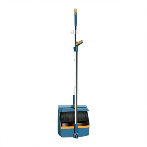 1 Pc Broom with Dustpan Combo Set, Dust Pan and Broom Set, Long Handle Broom with Stand Up Dustpan Combo Set for Office Home Kitchen Lobby Floor Use Foldable Design, 38 Inch, Blue