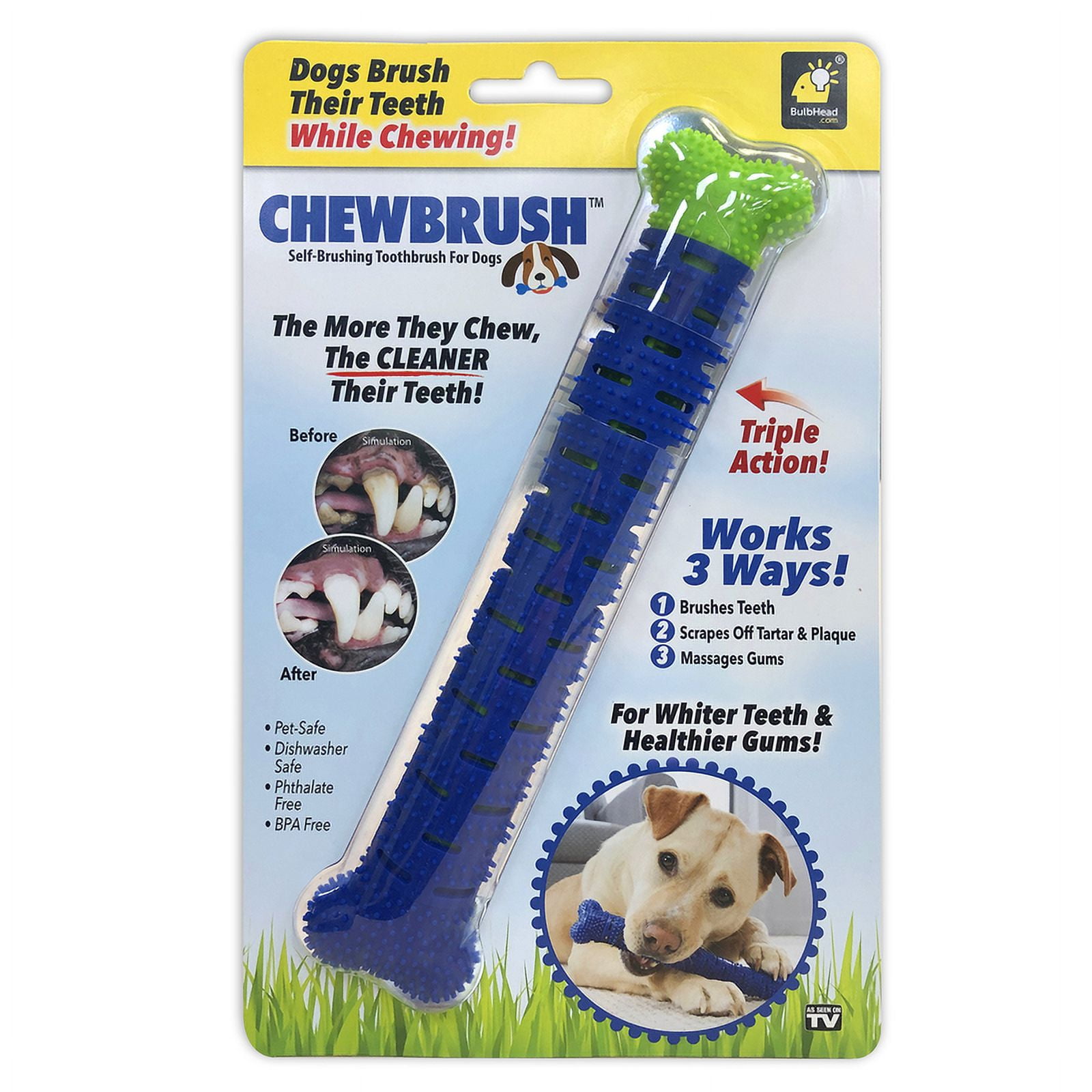 Blue Large Self-Brushing Dog Toothbrush with Tartar Removal