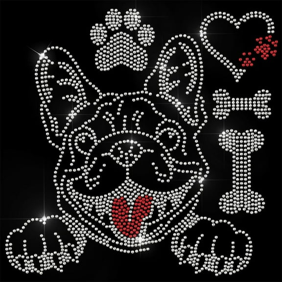 1 Pc Bulldog Patterns Rhinestone Iron on Hotfix Bling Bone Paw Print Clothing Repair Applique Heat Transfer Decal Heat Transfer Patch for T-Shirt Clothing Pants Bags